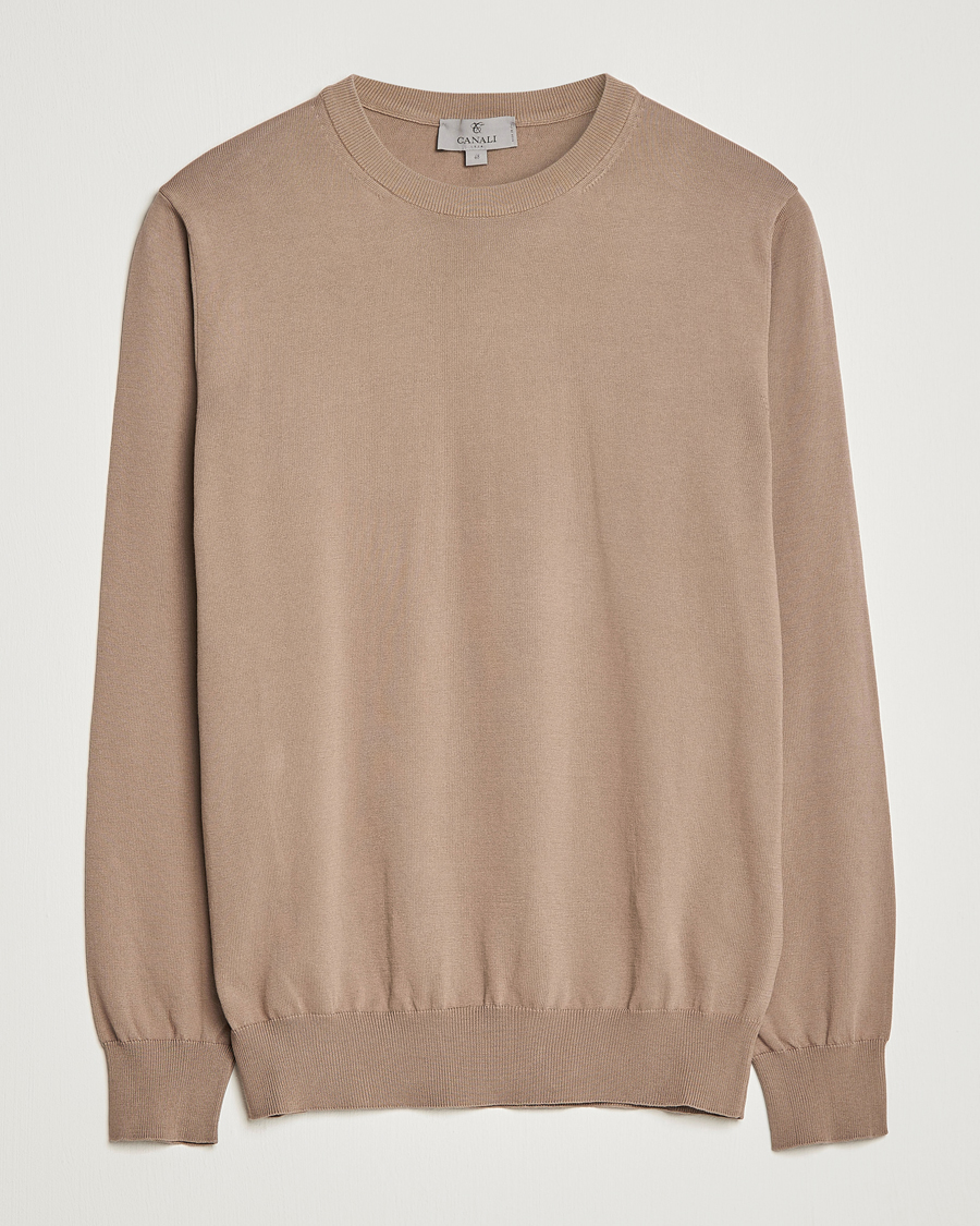 Hombres | Jerséis y prendas de punto | Canali | Cotton Crew Neck Pullover Brown