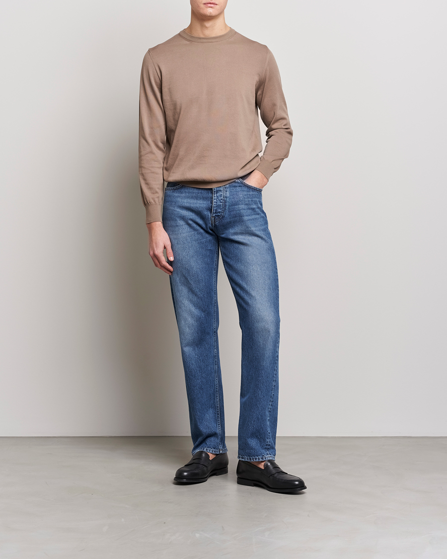Hombres | Jerséis y prendas de punto | Canali | Cotton Crew Neck Pullover Brown
