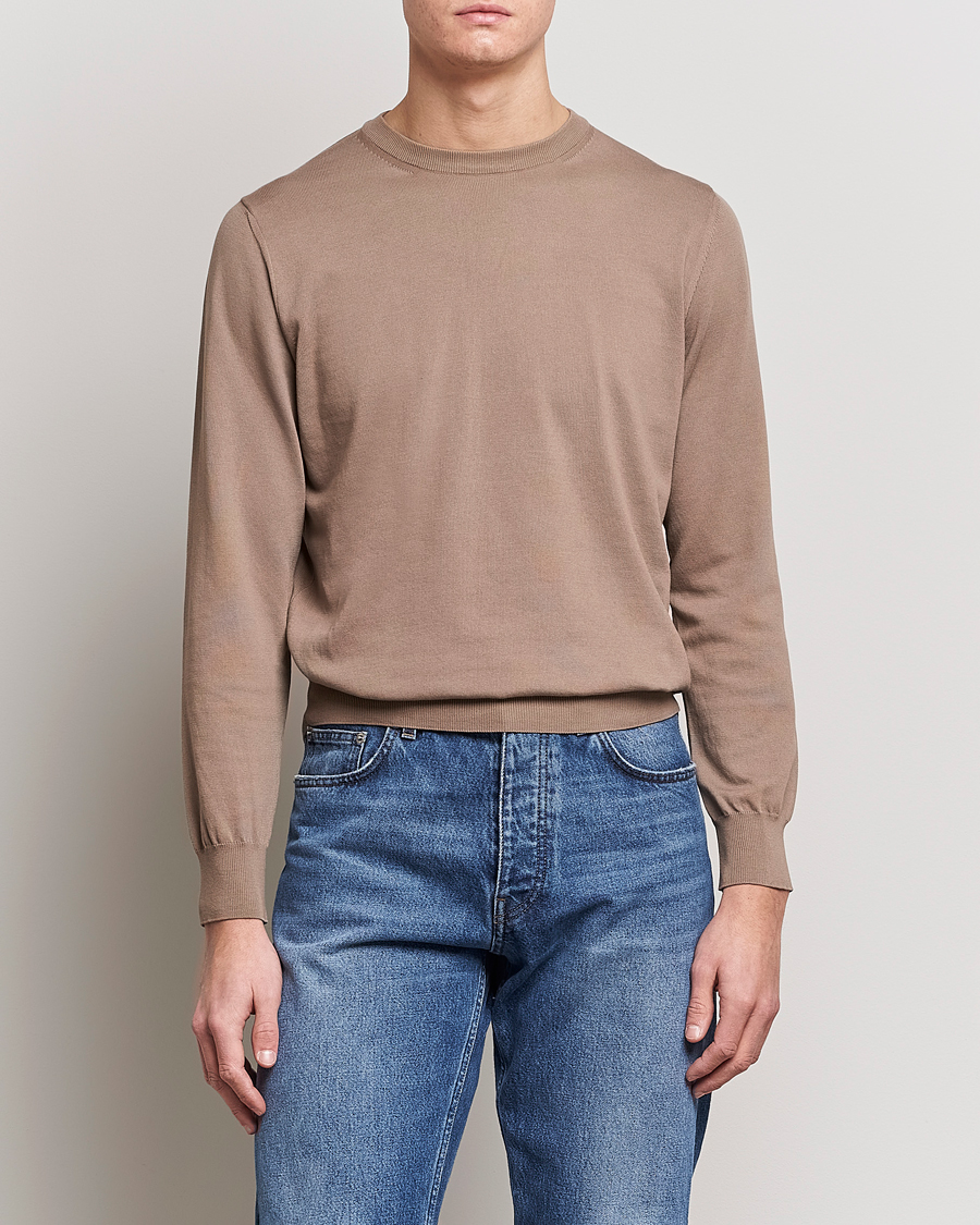 Hombres | Jerséis y prendas de punto | Canali | Cotton Crew Neck Pullover Brown