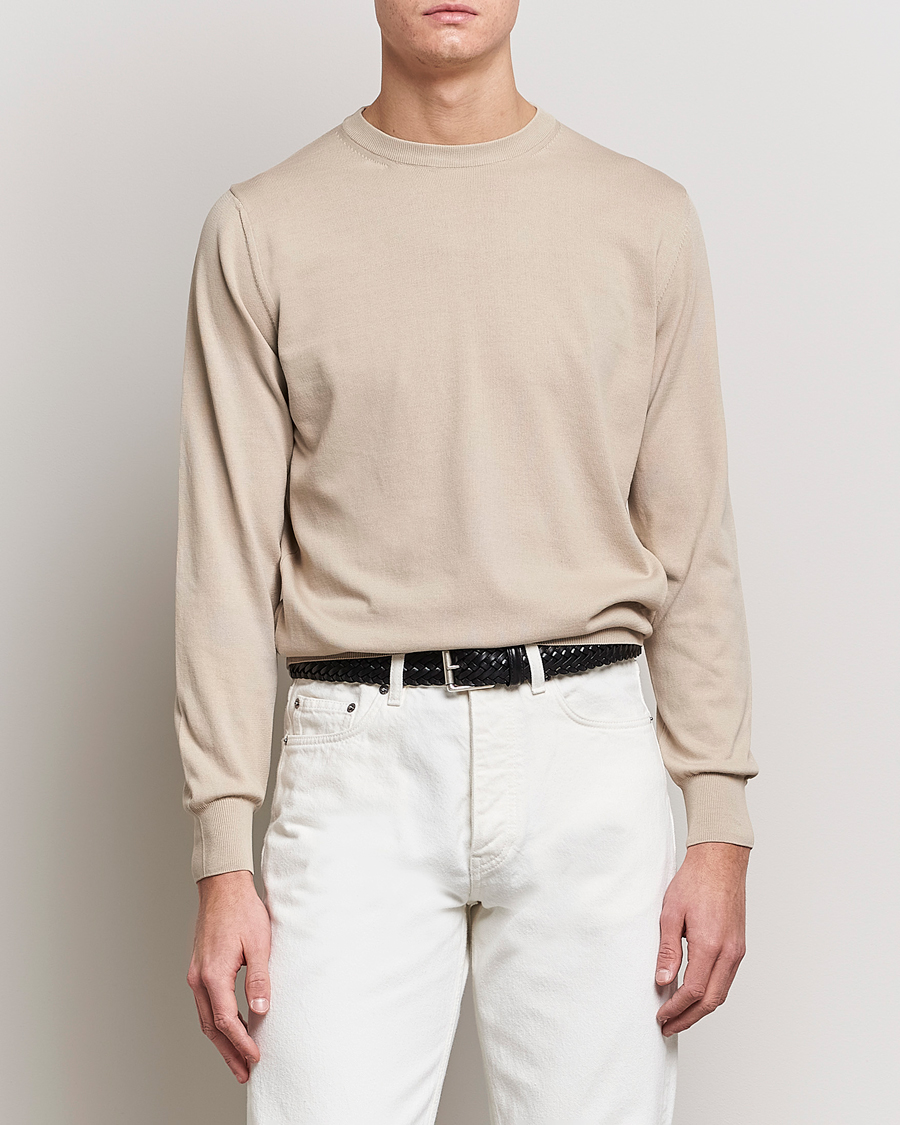 Hombres | Ropa | Canali | Cotton Crew Neck Pullover Beige