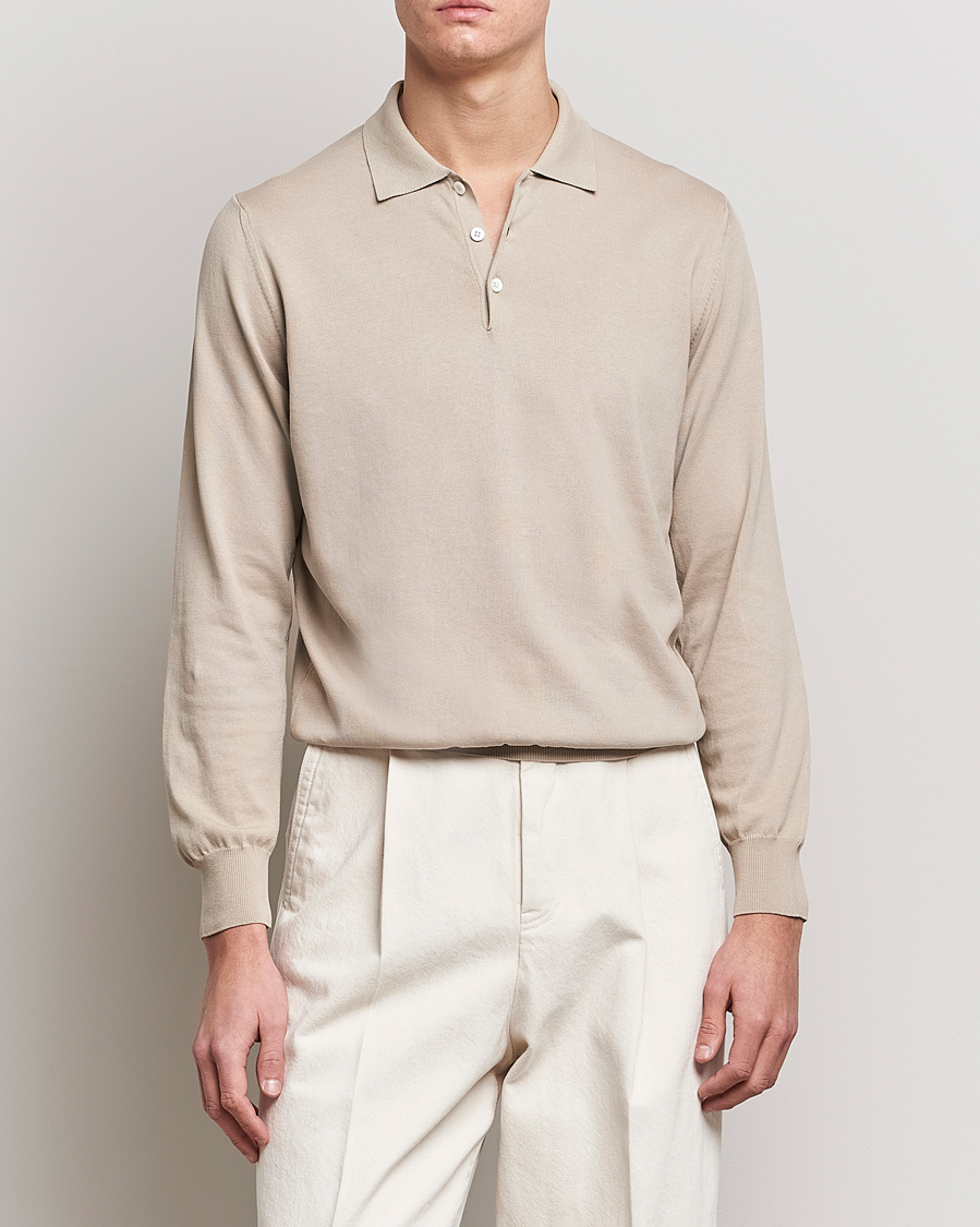 Hombres | Italian Department | Canali | Cotton Long Sleeve Polo Beige