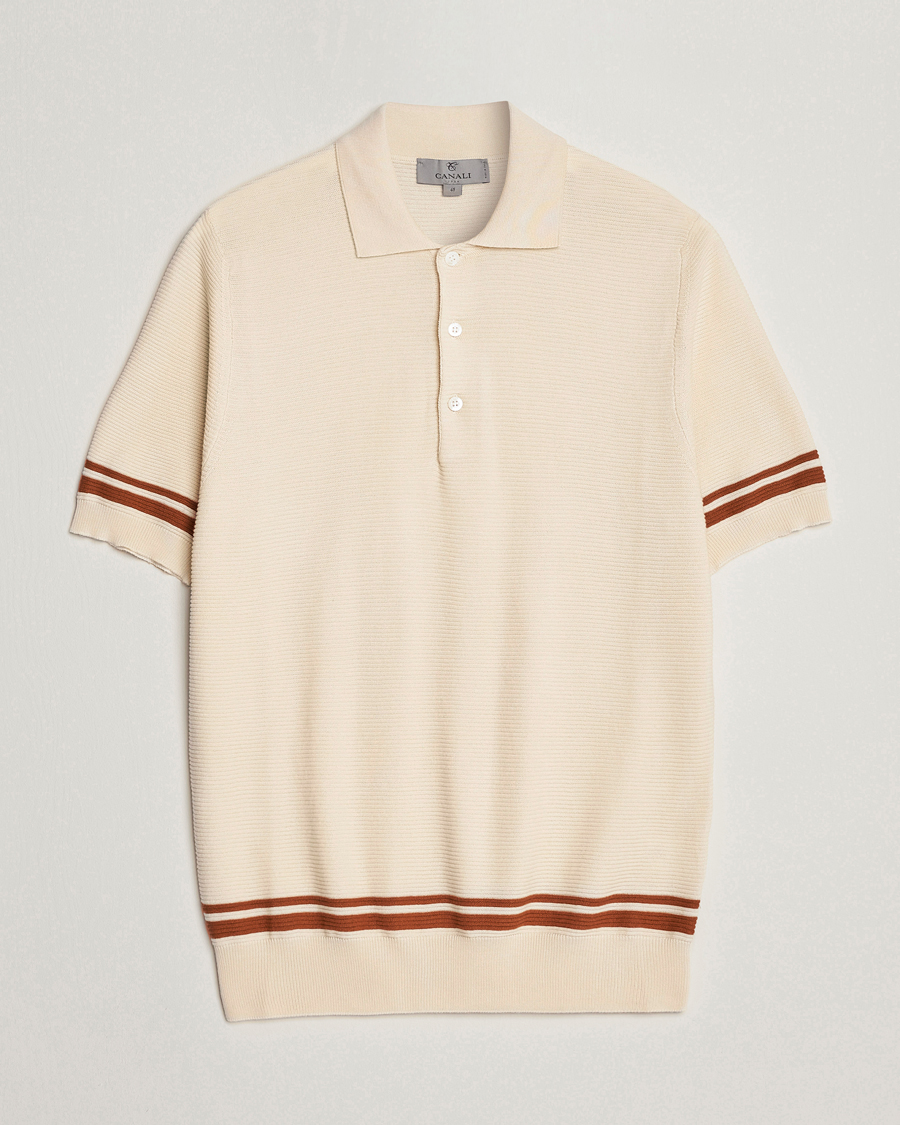 Hombres | Jerséis y prendas de punto | Canali | Short Sleeve Knitted Polo Beige