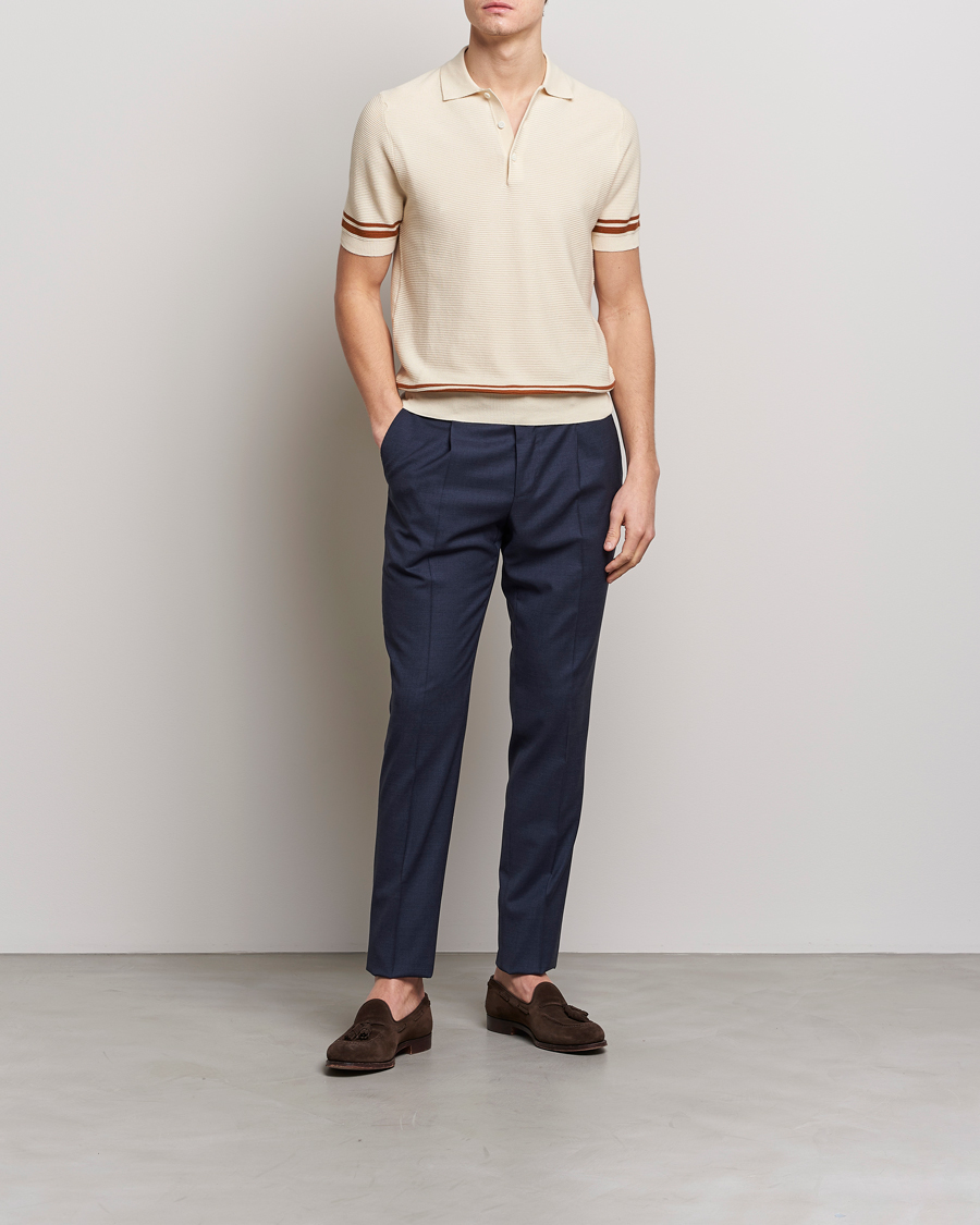 Hombres | Jerséis y prendas de punto | Canali | Short Sleeve Knitted Polo Beige