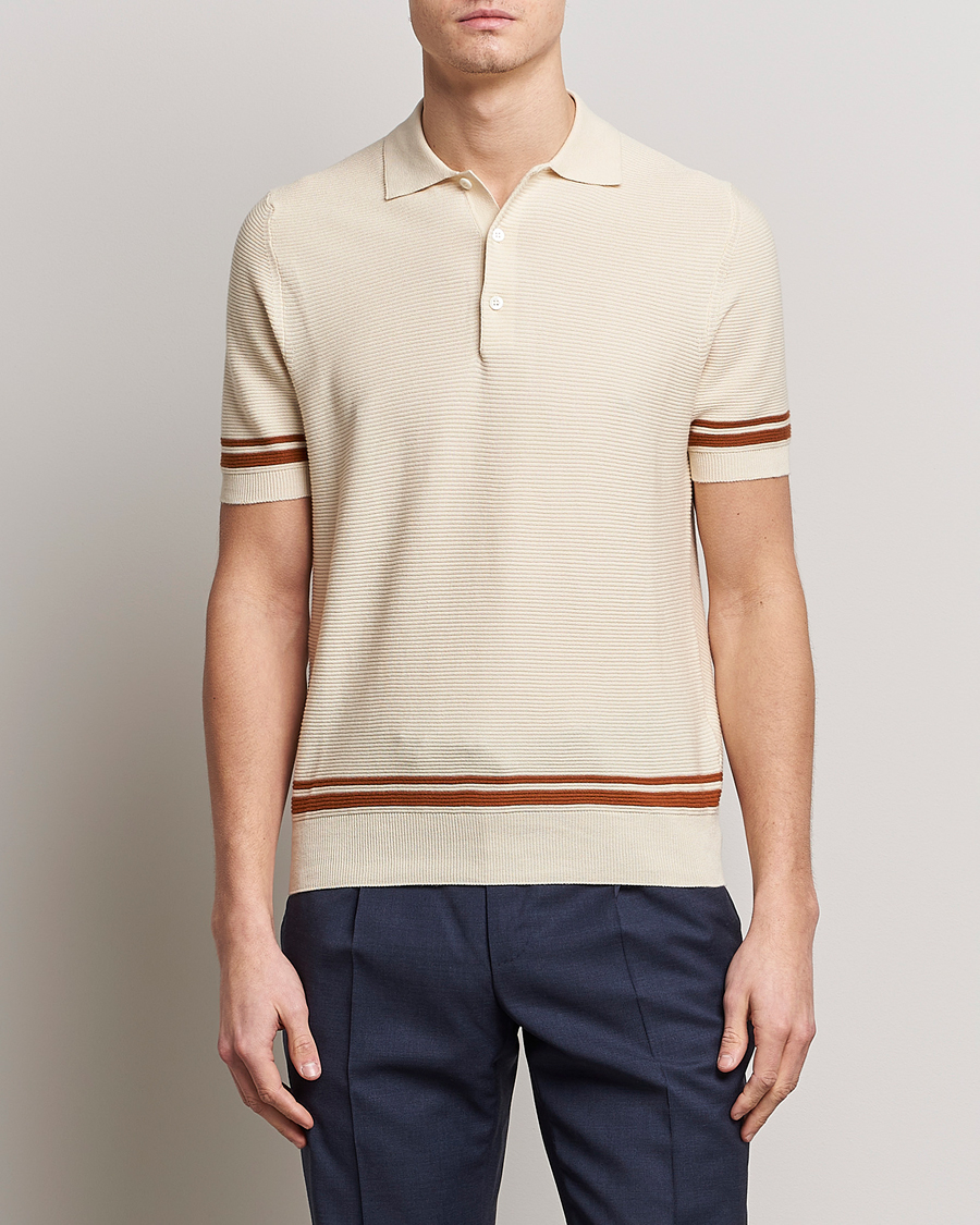 Hombres | Jerséis y prendas de punto | Canali | Short Sleeve Knitted Polo Beige
