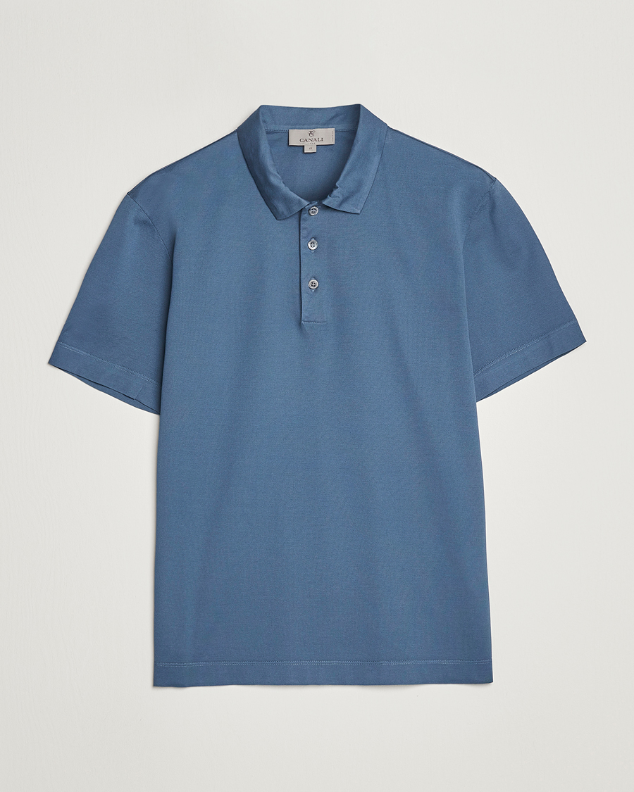 Hombres | Polos | Canali | Short Sleeve Polo Pique Steel Blue