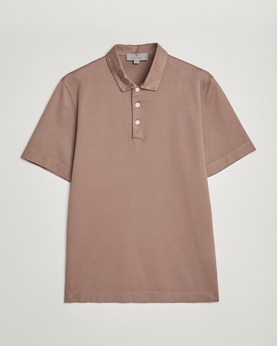 Hombres | Polos | Canali | Short Sleeve Polo Pique Taupe