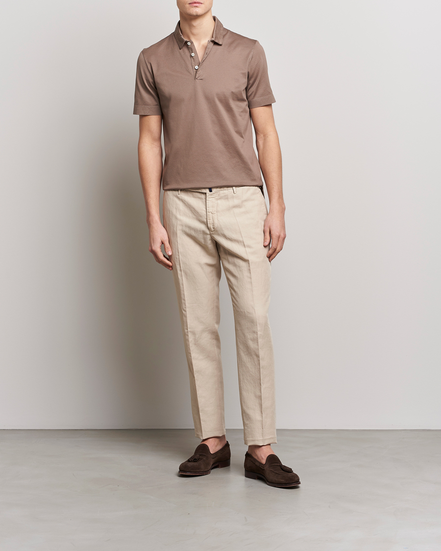 Hombres | Polos | Canali | Short Sleeve Polo Pique Taupe