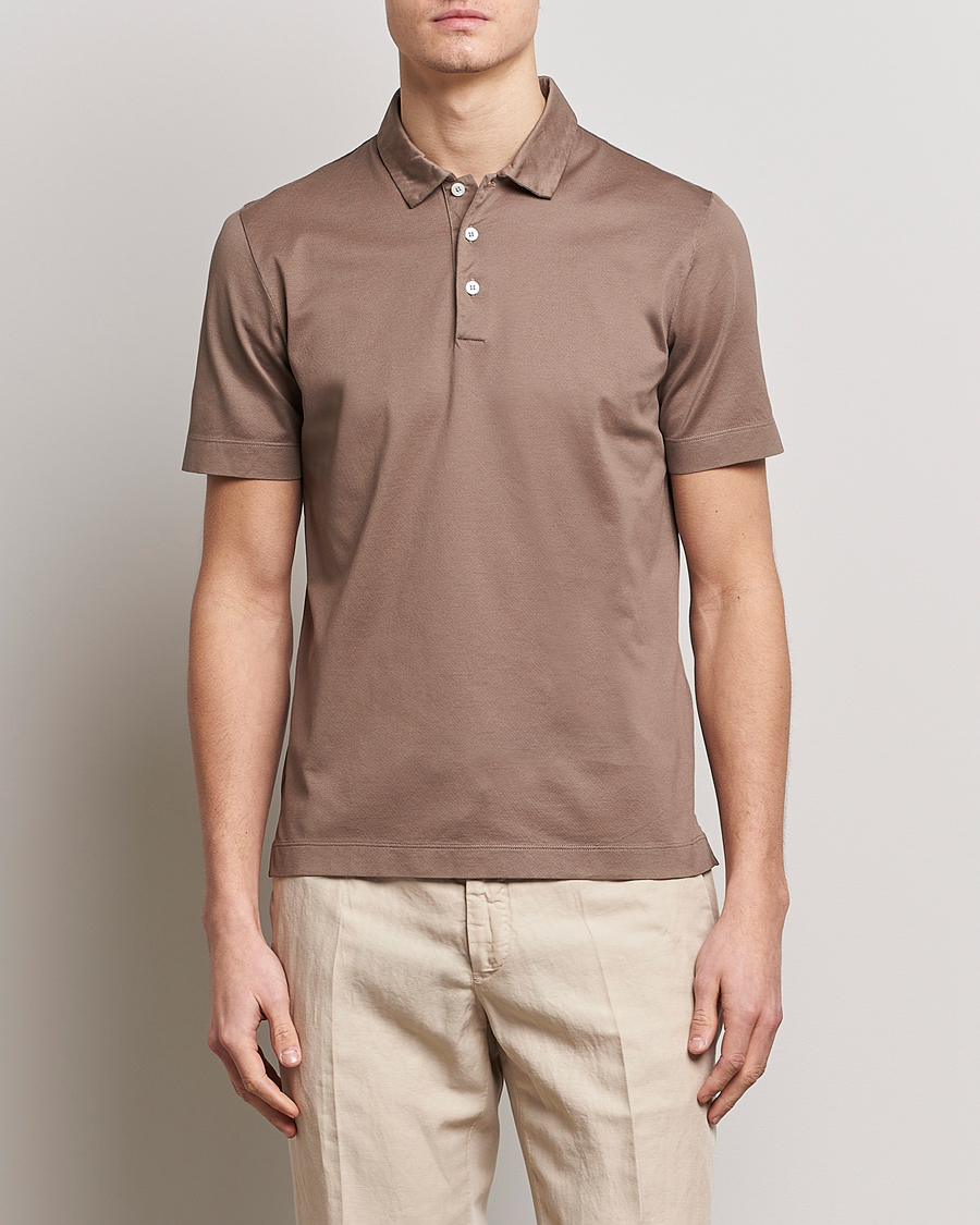 Hombres | Polos | Canali | Short Sleeve Polo Pique Taupe