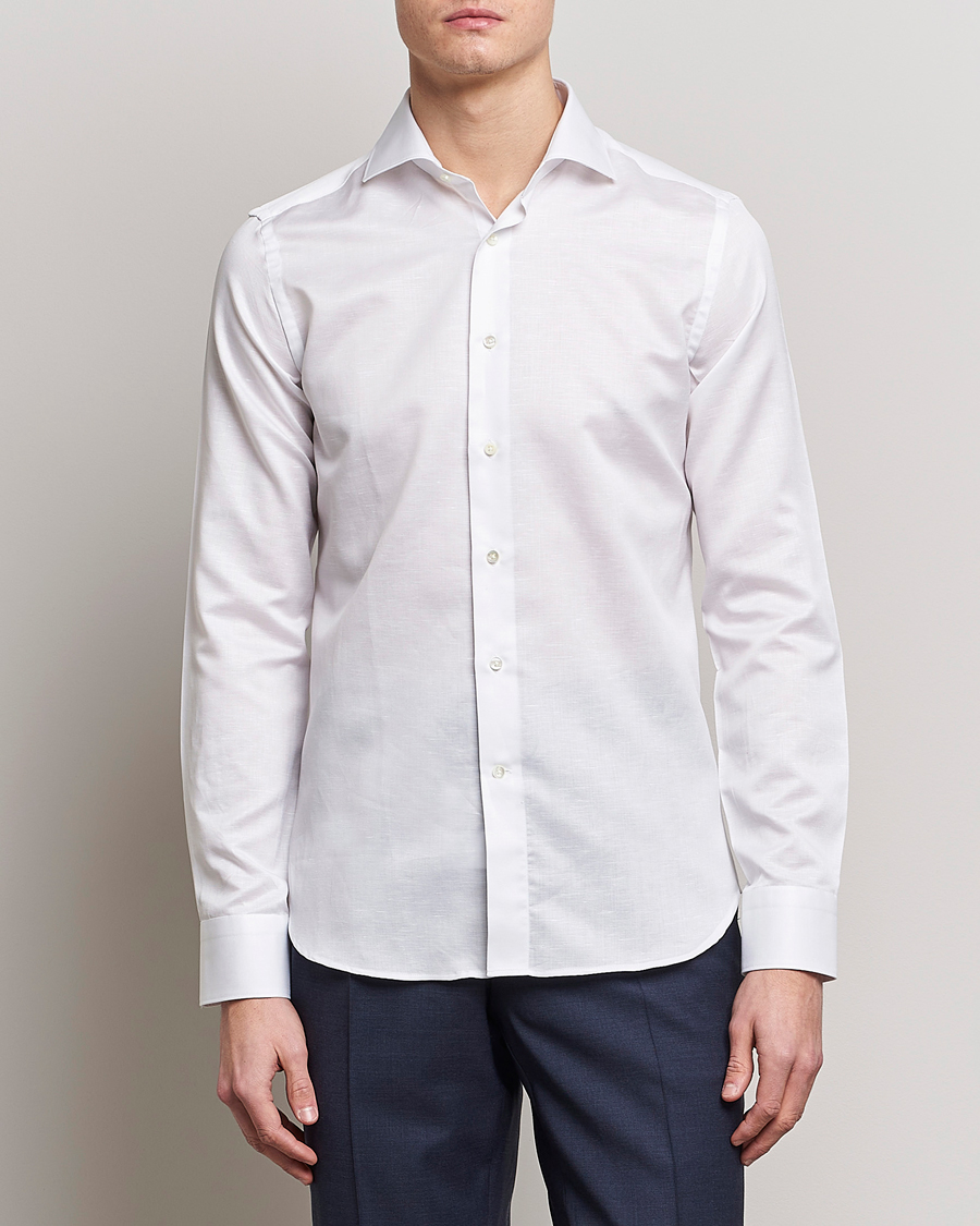 Hombres | Camisas | Canali | Slim Fit Linen Shirt White