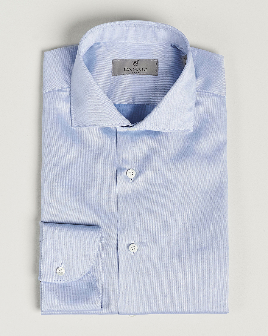 Hombres | Camisas | Canali | Slim Fit Linen Shirt Light Blue