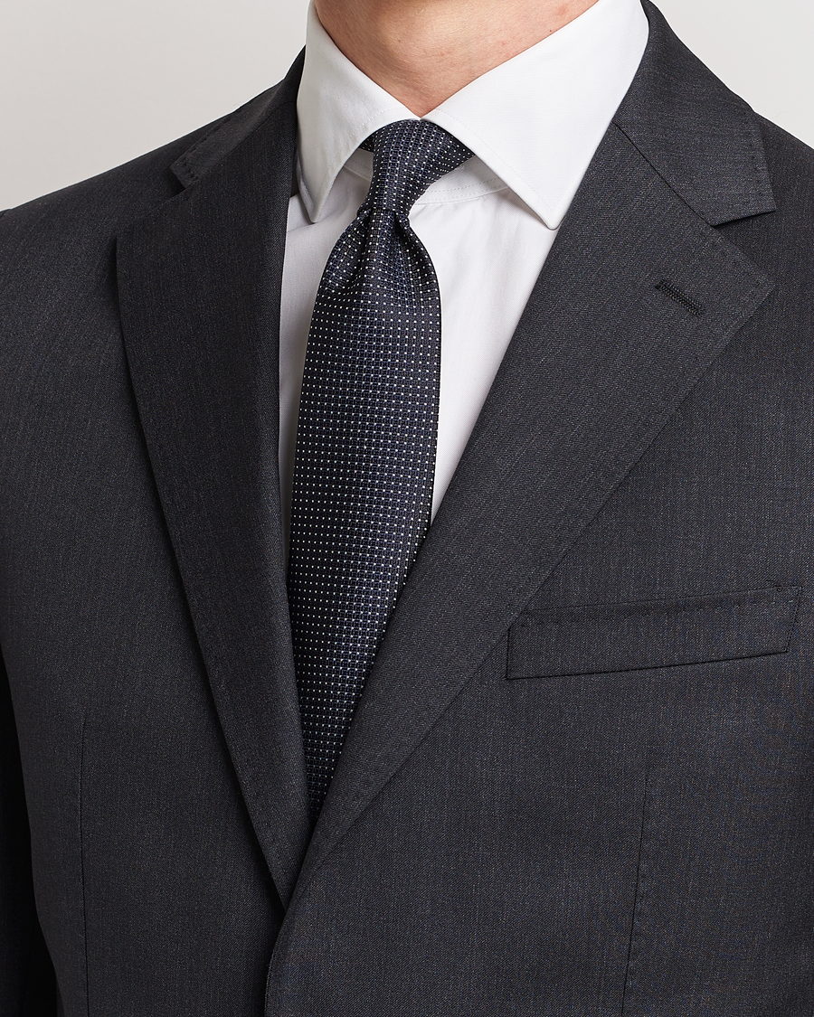 Hombres | Canali Micro Jacquard Silk Tie Navy | Canali | Micro Jacquard Silk Tie Navy