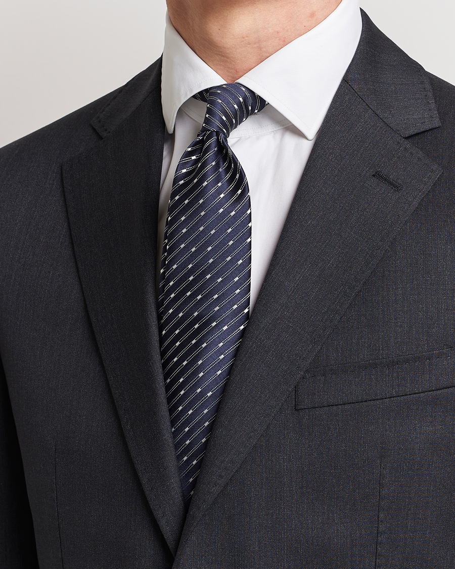Hombres | Canali Micro Jacquard Silk Tie Navy | Canali | Micro Jacquard Silk Tie Navy