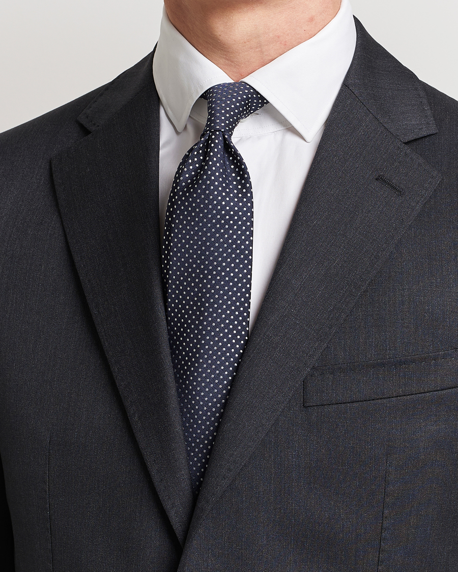 Hombres | Canali Micro Dot Silk Tie Navy | Canali | Micro Dot Silk Tie Navy