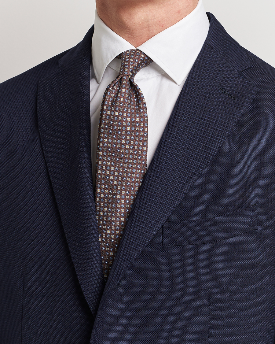 Hombres | Canali Micro Pattern Printed Silk Tie Brown | Canali | Micro Pattern Printed Silk Tie Brown