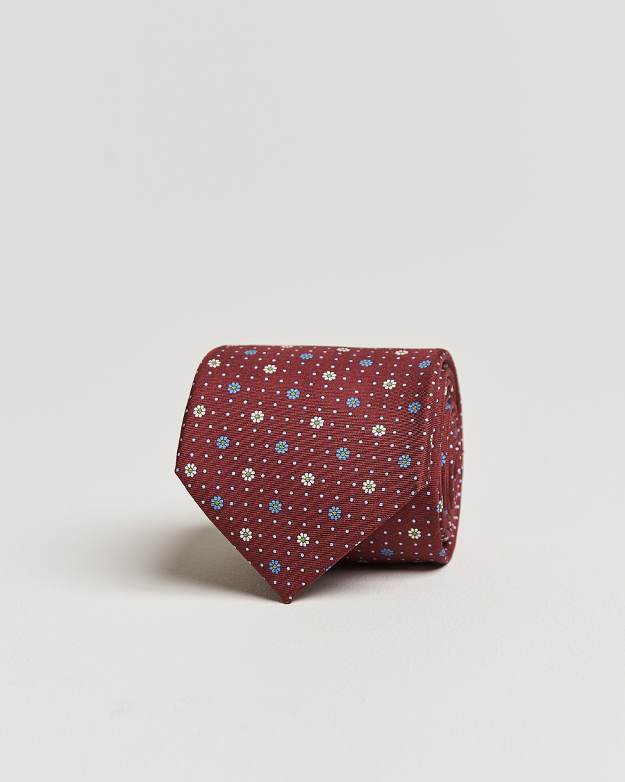 Hombres | Canali Printed Flower Silk Tie Burgundy | Canali | Printed Flower Silk Tie Burgundy