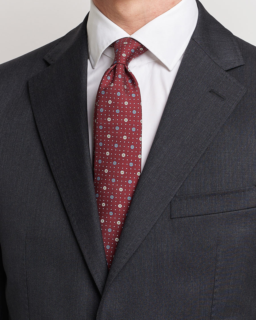 Hombres | Canali Printed Flower Silk Tie Burgundy | Canali | Printed Flower Silk Tie Burgundy