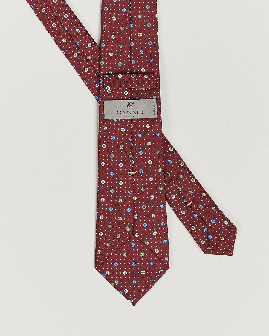 Hombres | Canali Printed Flower Silk Tie Burgundy | Canali | Printed Flower Silk Tie Burgundy