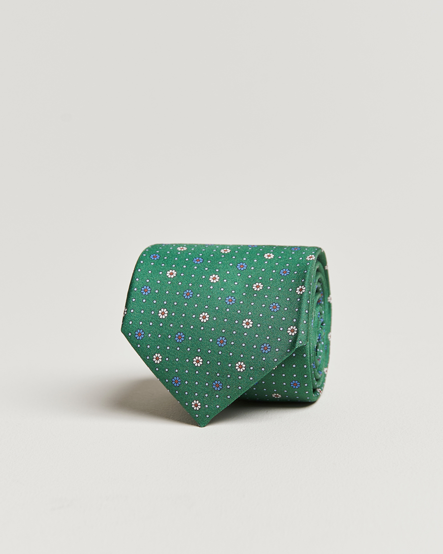 Hombres | Canali Printed Flower Silk Tie Green | Canali | Printed Flower Silk Tie Green