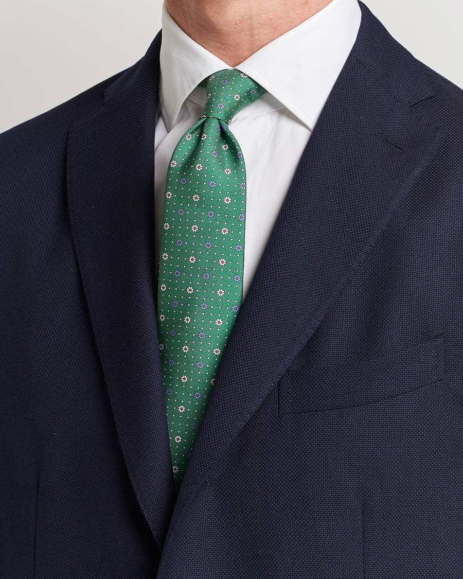 Hombres | Canali Printed Flower Silk Tie Green | Canali | Printed Flower Silk Tie Green