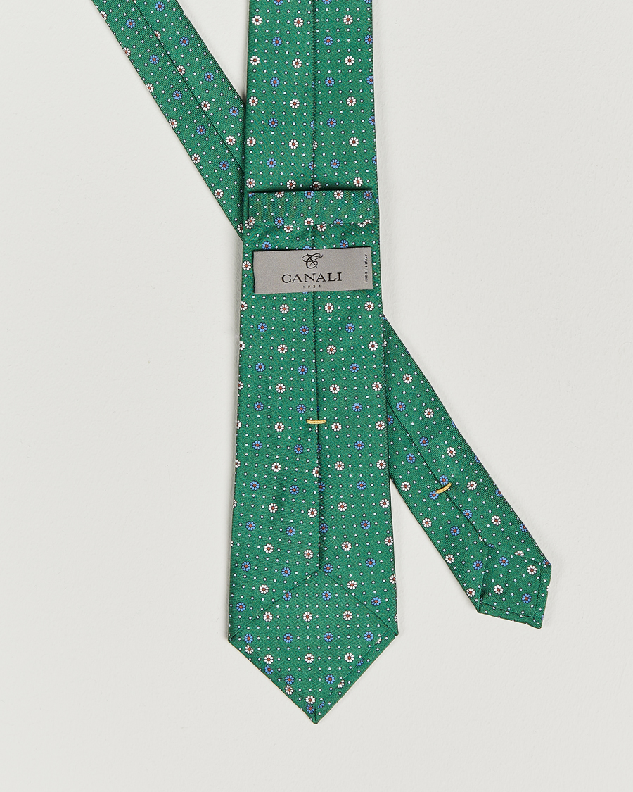 Hombres | Canali Printed Flower Silk Tie Green | Canali | Printed Flower Silk Tie Green