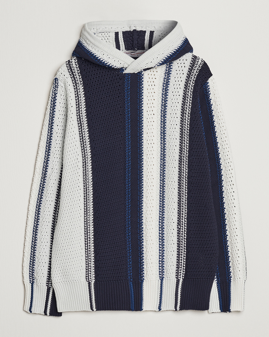 Hombres | Jerséis y prendas de punto | Orlebar Brown | Kirk Tanami Striped Cotton Hood Sea Mist/Night Iris