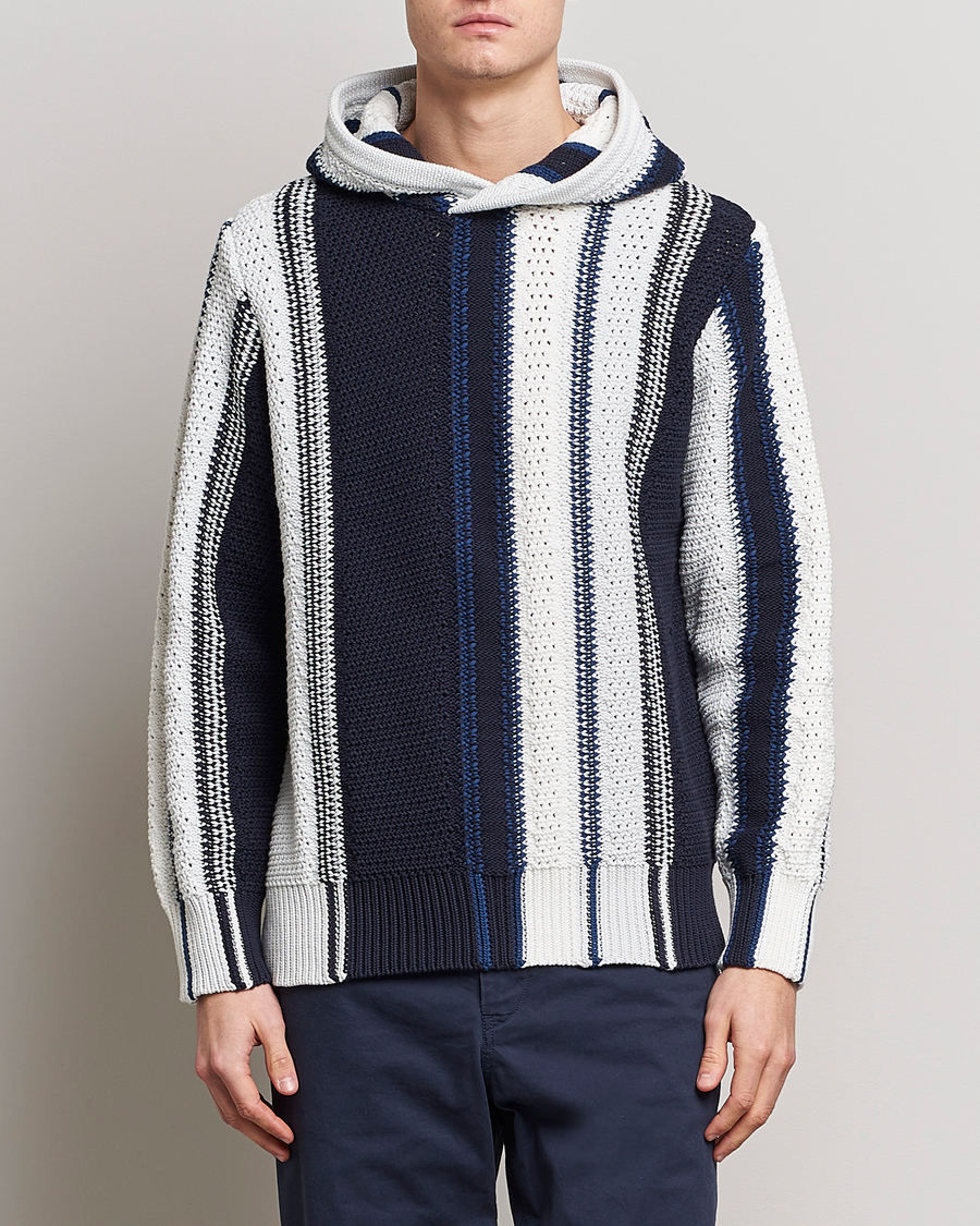 Hombres | Jerséis y prendas de punto | Orlebar Brown | Kirk Tanami Striped Cotton Hood Sea Mist/Night Iris