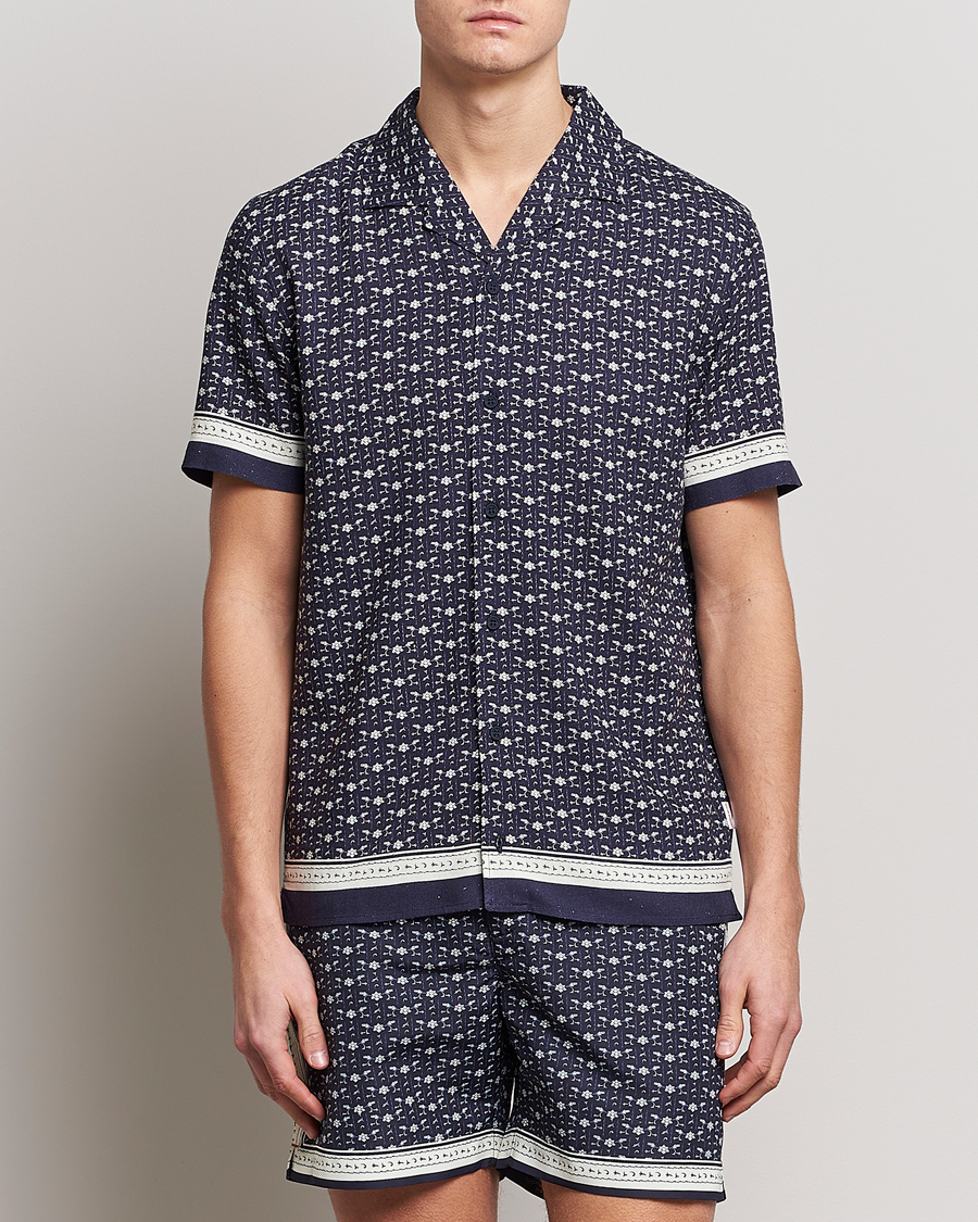 Hombres | Camisas | Orlebar Brown | Hibbert Bandana Viscose/Linen Shirt Dark Sapphire