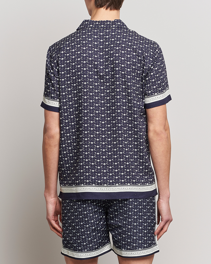 Hombres | Camisas | Orlebar Brown | Hibbert Bandana Viscose/Linen Shirt Dark Sapphire