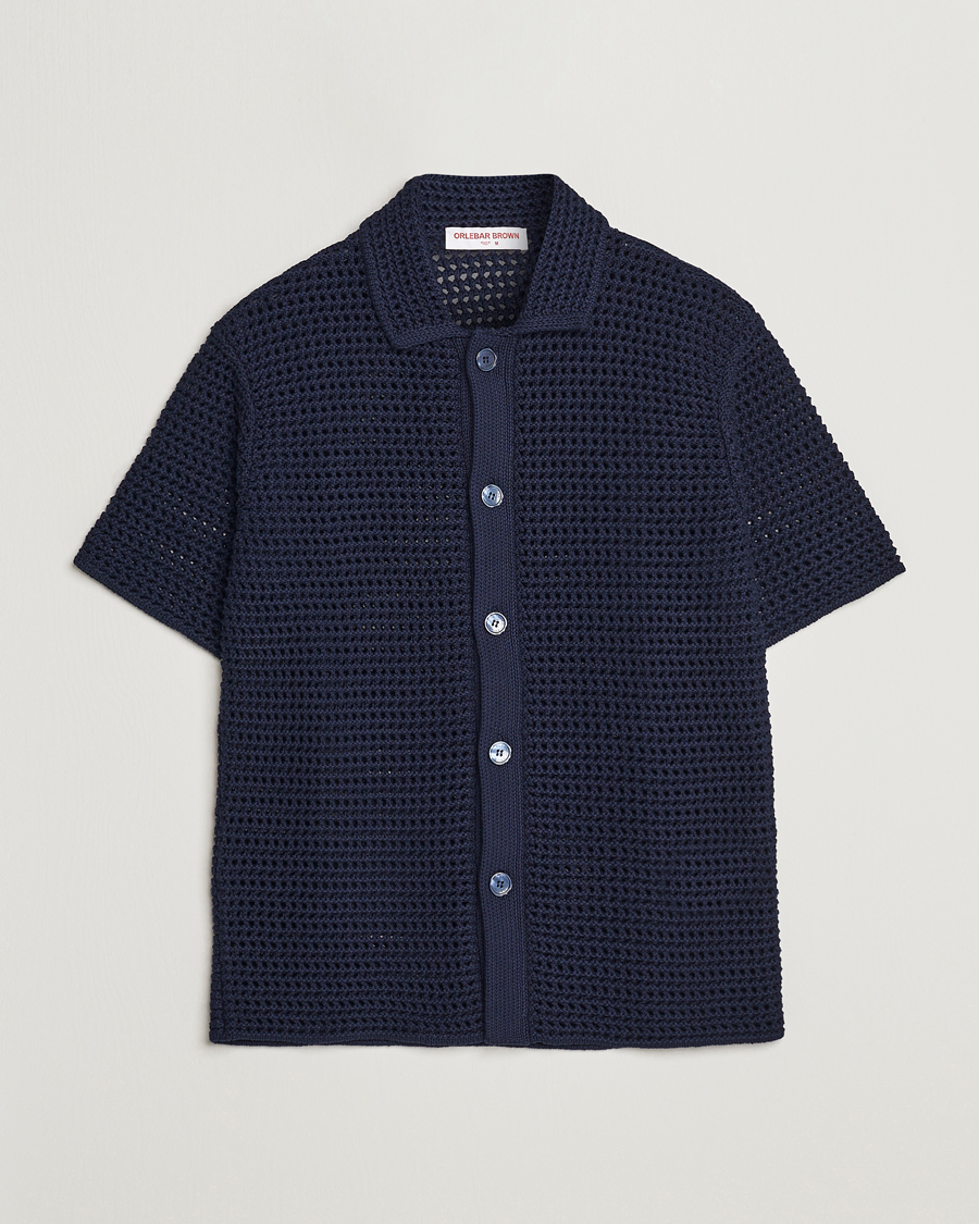 Hombres | Camisas | Orlebar Brown | Thomas Crochet Heavy Knitted Cotton Shirt Night Iris