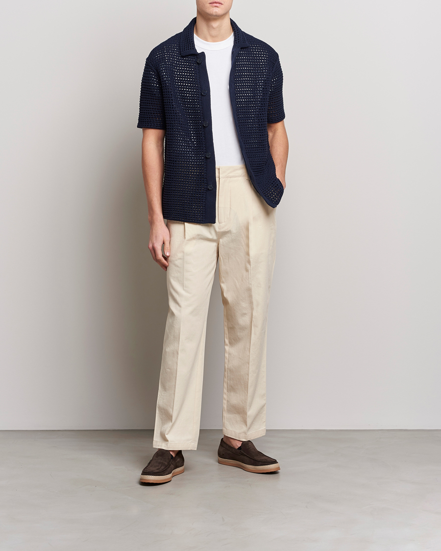 Hombres | Camisas | Orlebar Brown | Thomas Crochet Heavy Knitted Cotton Shirt Night Iris