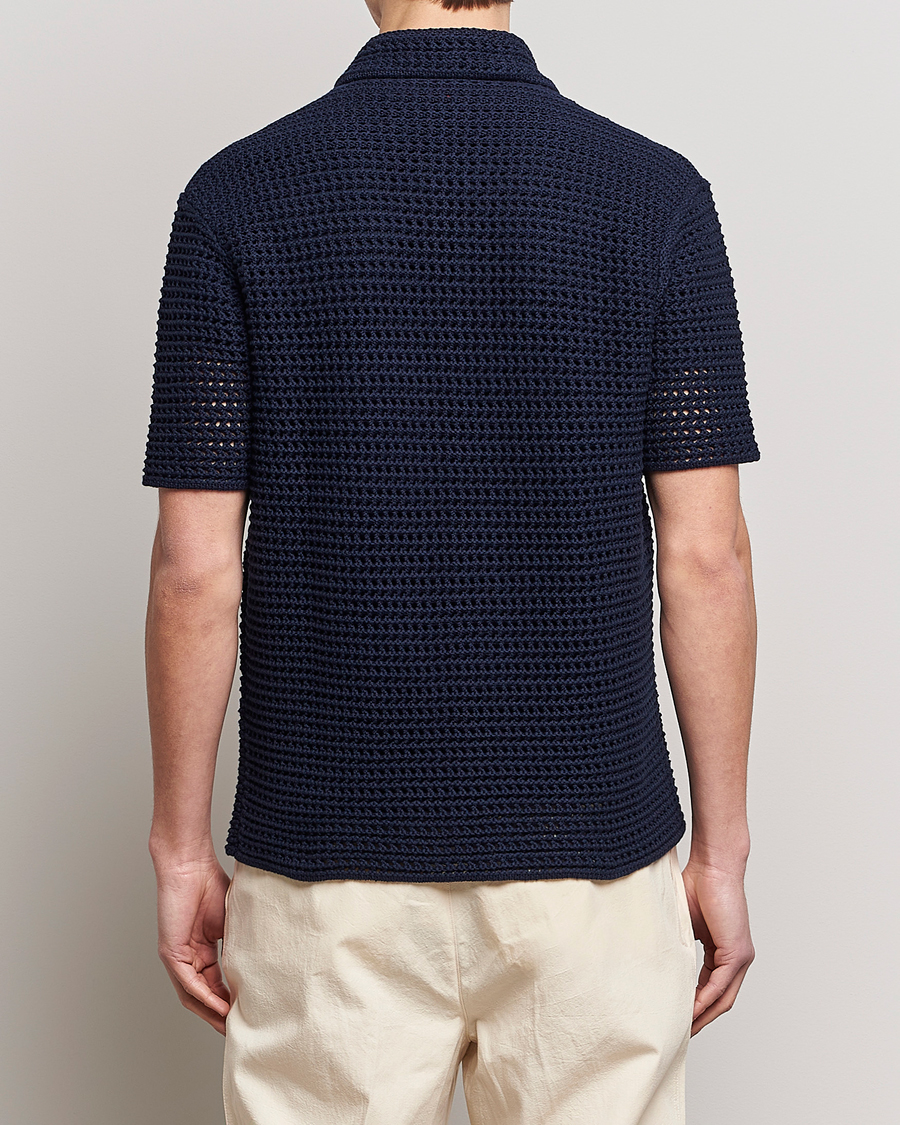 Hombres | Camisas | Orlebar Brown | Thomas Crochet Heavy Knitted Cotton Shirt Night Iris