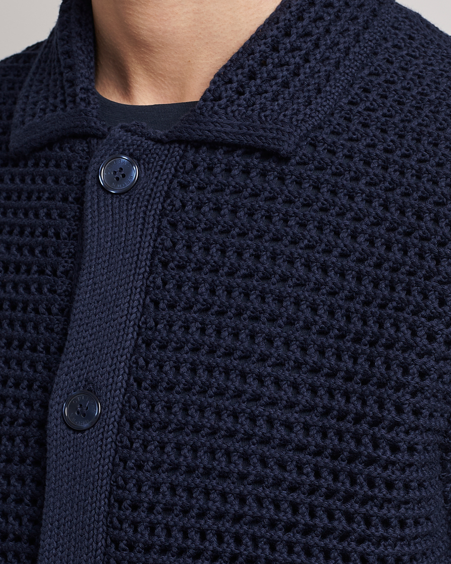 Hombres | Camisas | Orlebar Brown | Thomas Crochet Heavy Knitted Cotton Shirt Night Iris
