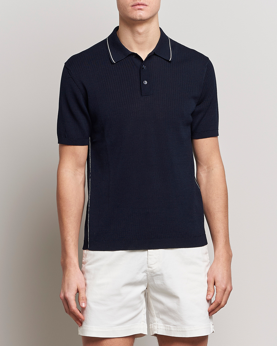 Hombres | Polos | Orlebar Brown | Maranon Organic Cotton Rib Tipping Polo Night Iris
