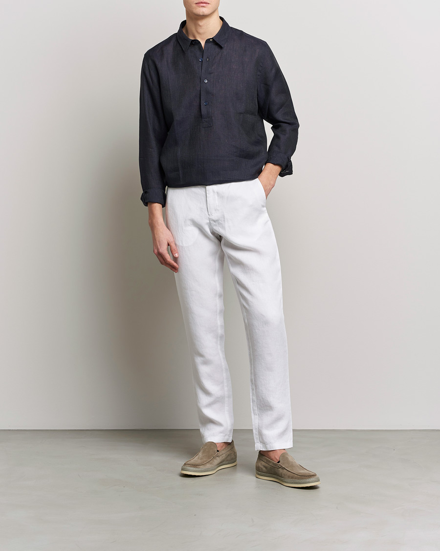 Hombres | Camisas | Orlebar Brown | Percy Smart Linen Shirt Dark Navy
