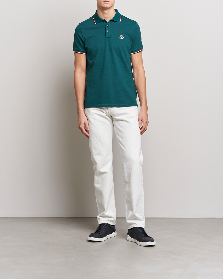 Hombres | Polos | Moncler | Contrast Rib Polo Bottle Green