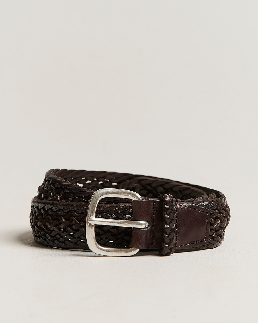 Hombres | Orciani Braided Leather Belt 3,5 cm Dark Brown | Orciani | Braided Leather Belt 3,5 cm Dark Brown