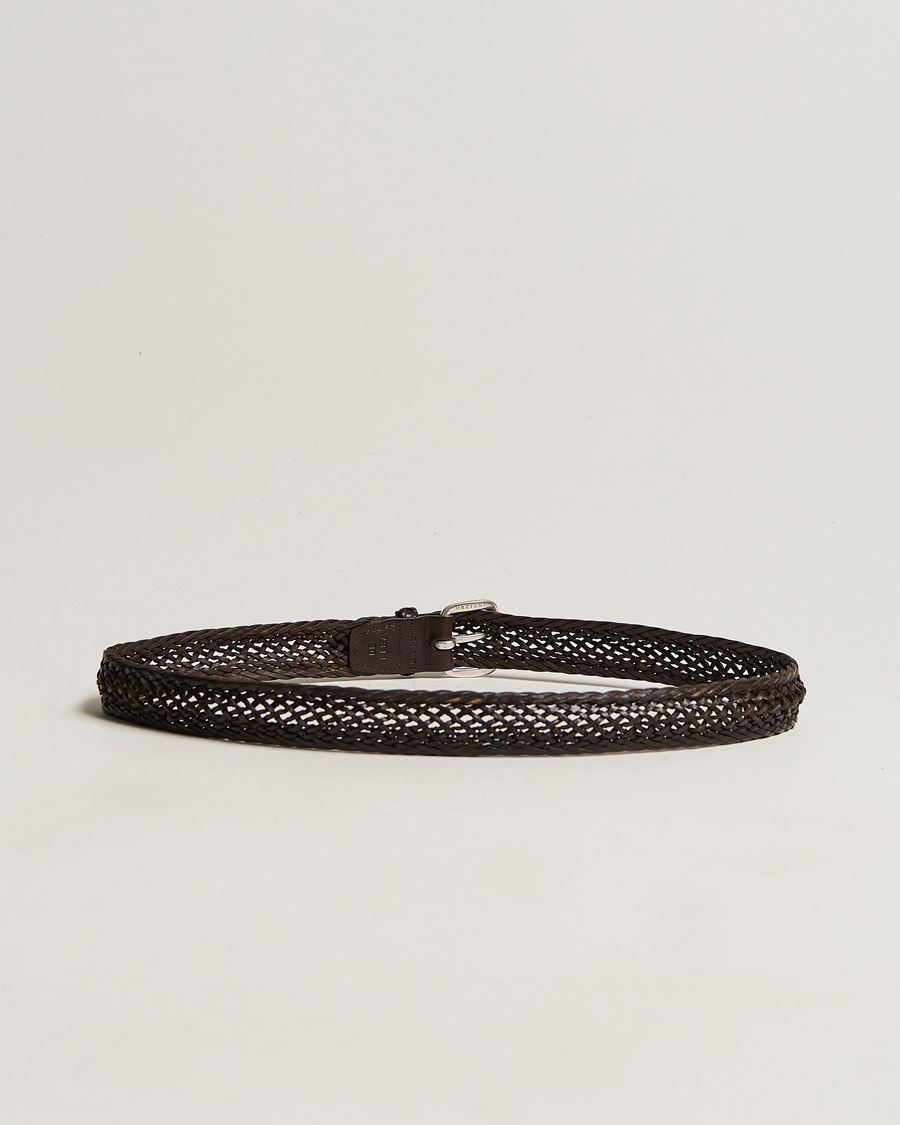 Hombres | Orciani Braided Leather Belt 3,5 cm Dark Brown | Orciani | Braided Leather Belt 3,5 cm Dark Brown