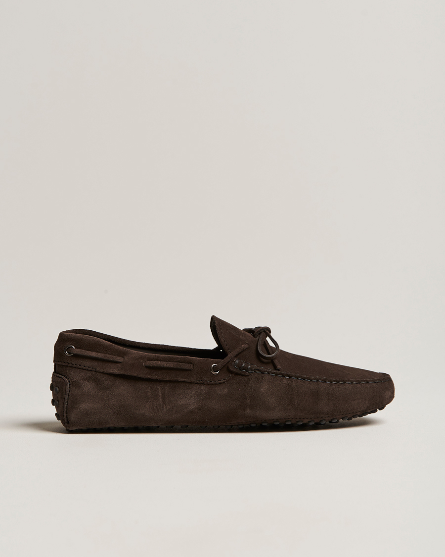 Hombres | Tod's Laccetto Gommino Carshoe Dark Brown Suede | Tod's | Laccetto Gommino Carshoe Dark Brown Suede