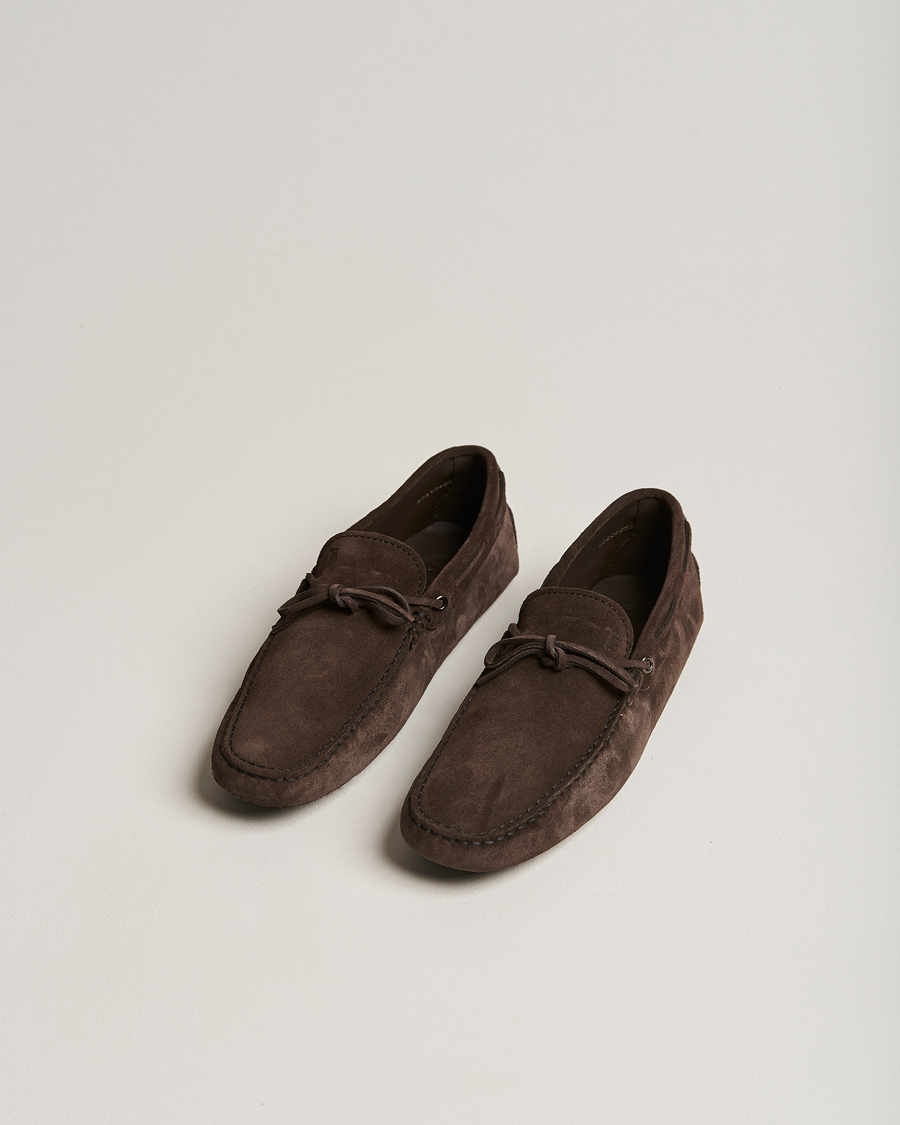 Hombres | Tod's Laccetto Gommino Carshoe Dark Brown Suede | Tod's | Laccetto Gommino Carshoe Dark Brown Suede