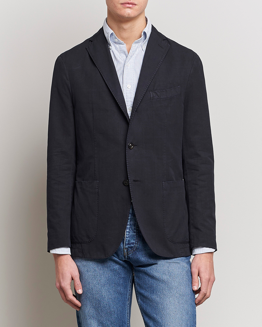 Hombres | Blazers | Boglioli | Cotton/Silk Prince Of Wales Check Blazer Navy
