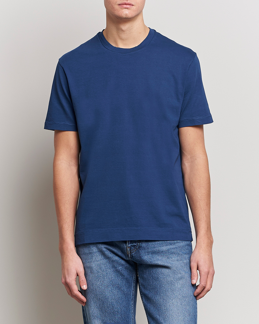 Hombres | Camisetas | Boglioli | Short Sleeve T-Shirt Washed Navy
