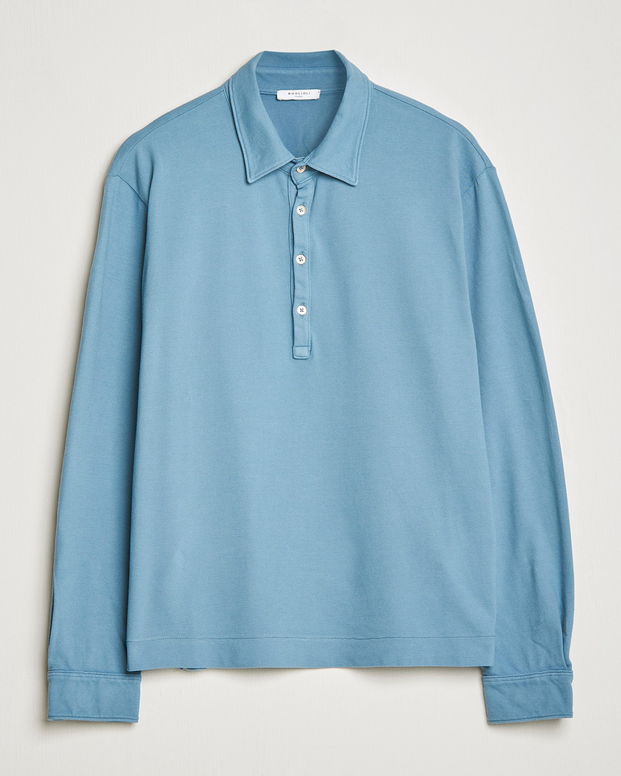 Hombres | Jerséis y prendas de punto | Boglioli | Long Sleeve Polo Light Blue