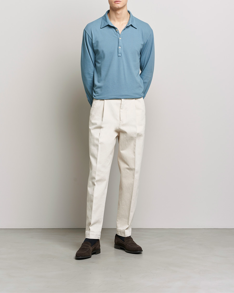 Hombres | Jerséis y prendas de punto | Boglioli | Long Sleeve Polo Light Blue