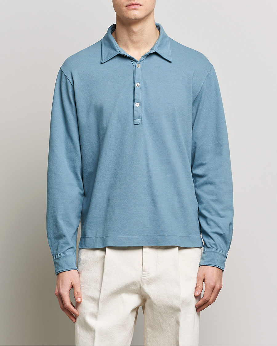 Hombres | Jerséis y prendas de punto | Boglioli | Long Sleeve Polo Light Blue