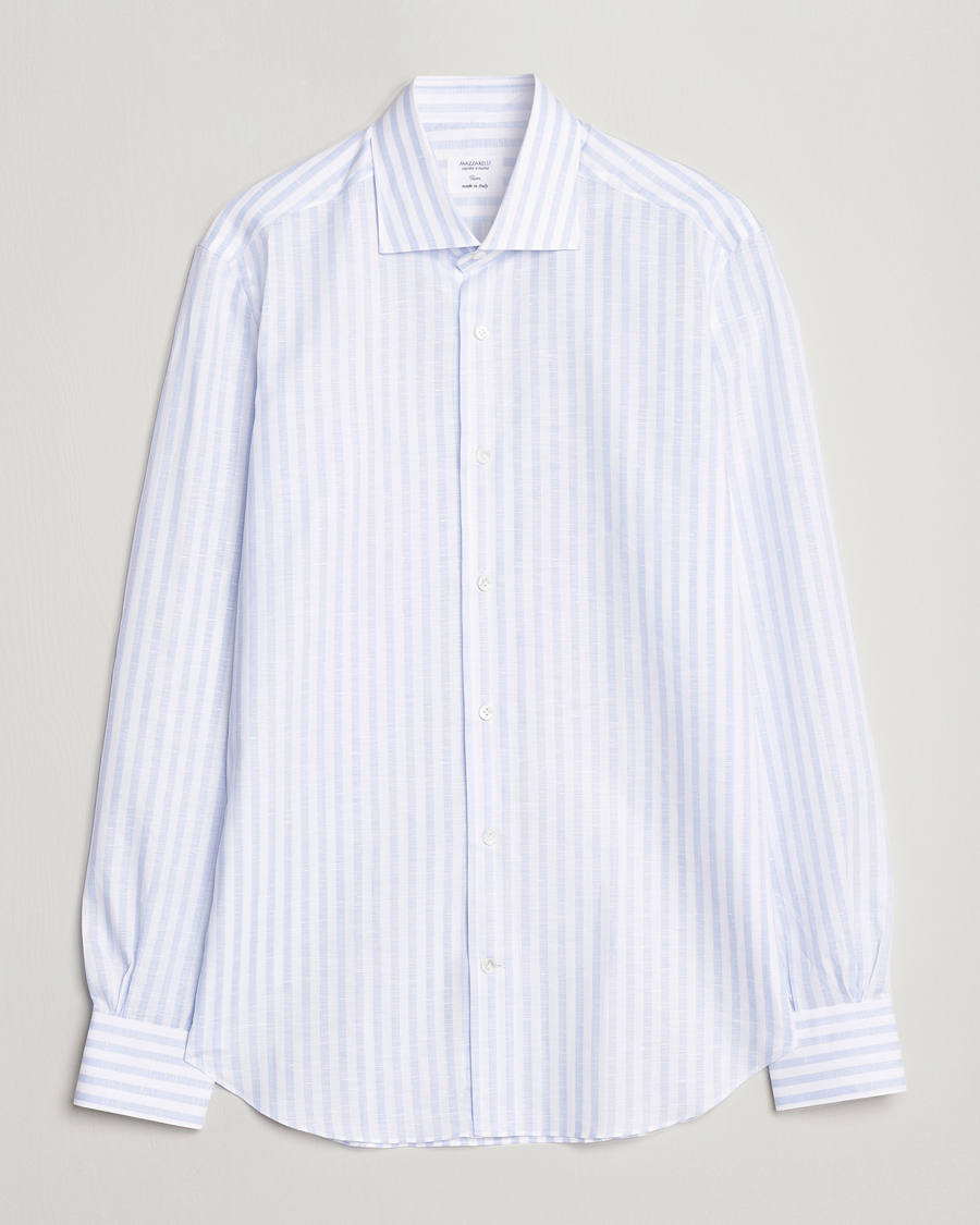 Hombres | Camisas | Mazzarelli | Soft Cotton/Linen Shirt Light Blue Stripe