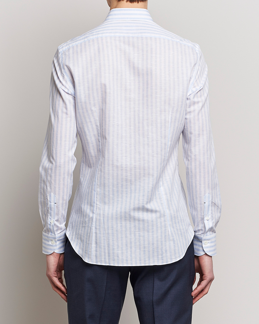 Hombres | Camisas | Mazzarelli | Soft Cotton/Linen Shirt Light Blue Stripe
