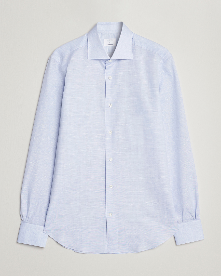 Hombres | Camisas | Mazzarelli | Soft Cotton/Linen Shirt Light Blue