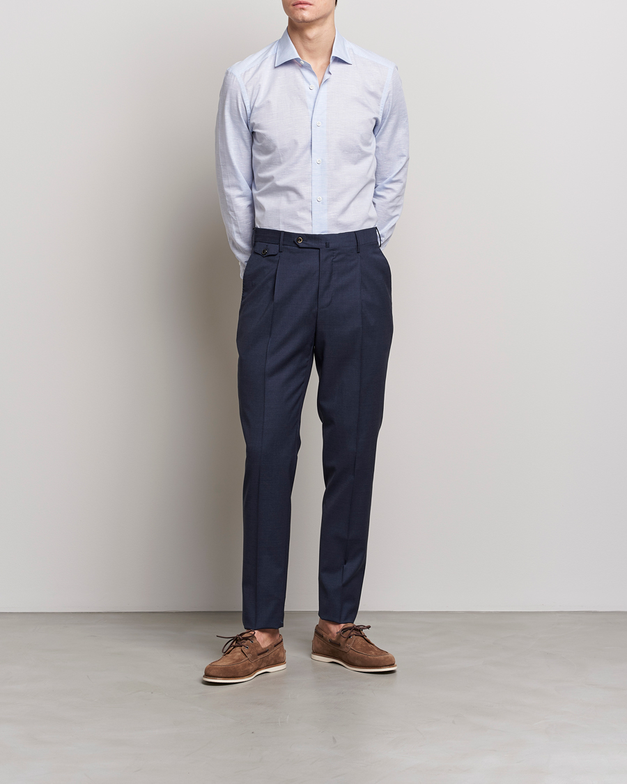 Hombres | Camisas | Mazzarelli | Soft Cotton/Linen Shirt Light Blue