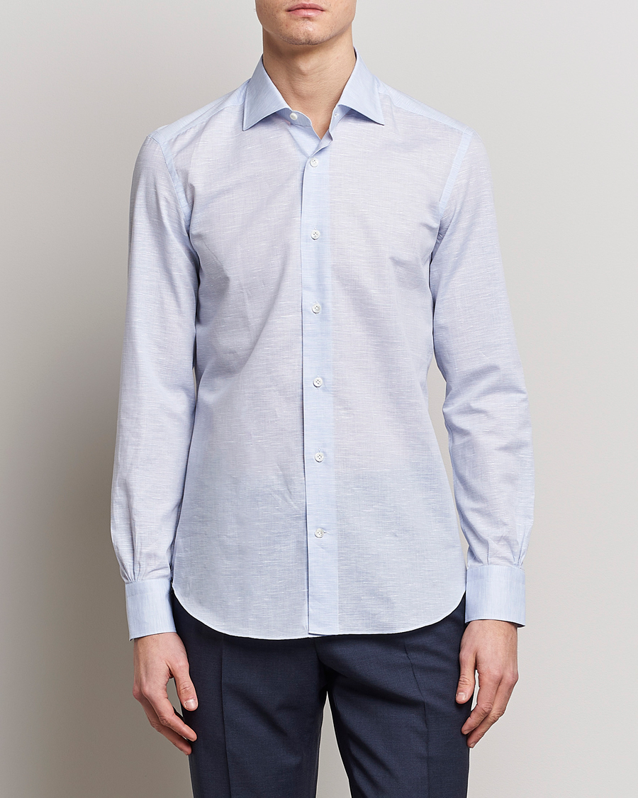 Hombres | Camisas | Mazzarelli | Soft Cotton/Linen Shirt Light Blue