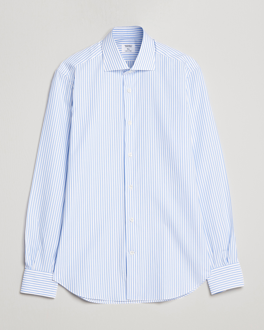 Hombres | Camisas | Mazzarelli | Soft Cotton Cut Away Shirt Light Blue Stripe